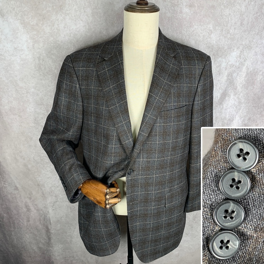 Samuelsohn Loro Piana Blazer Jacket Men 44R Gray Windowpane SB Austin Wool